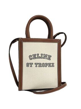 Celine Mini Vertical Cover 2-Way Shoulder Bag Canvas Leather Ivory